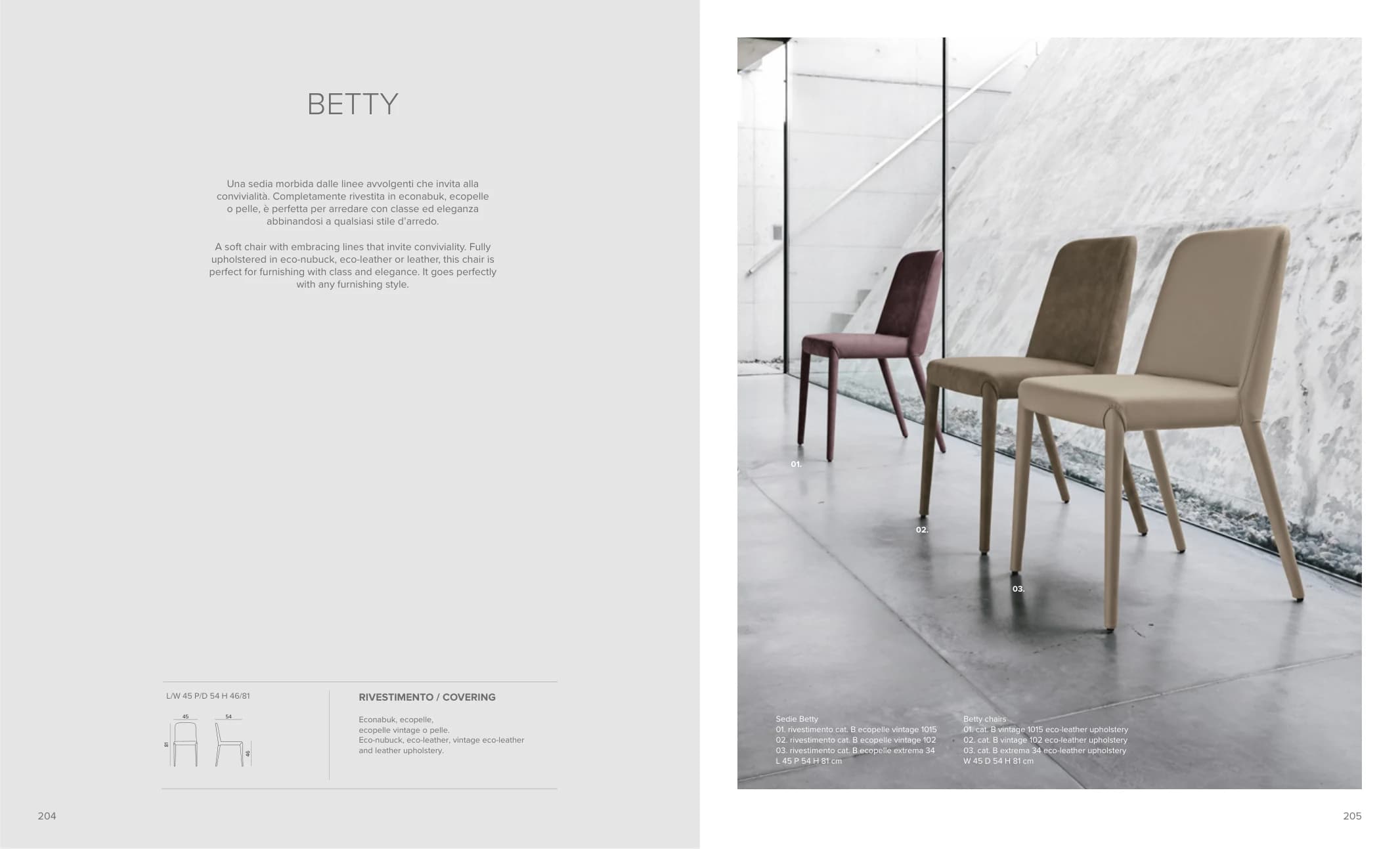 Стул Betty — Tomasella: фабричная схема размеров 1